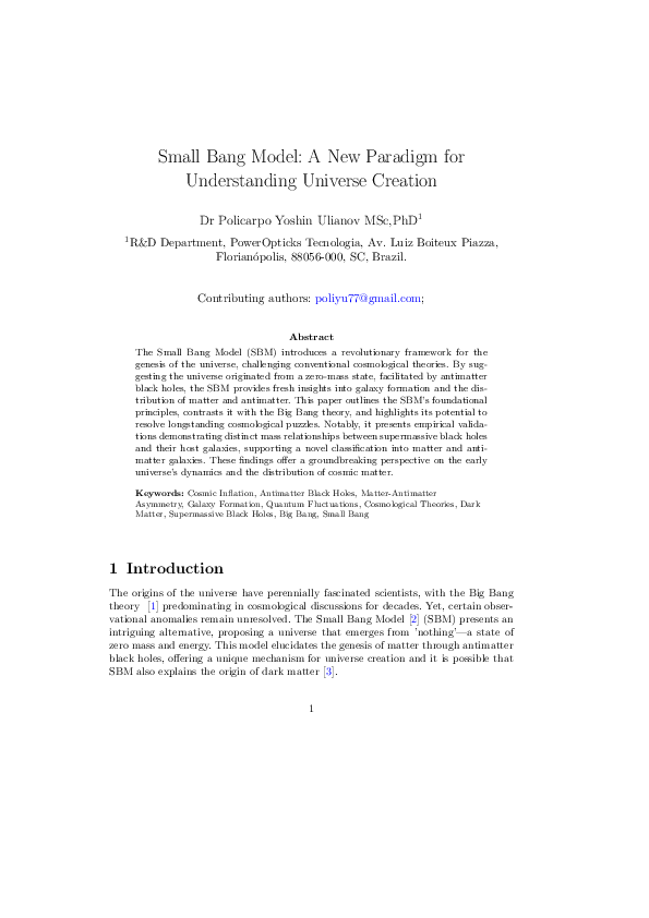 Small Bang Model: A New Paradigm for Understanding Universe Creation