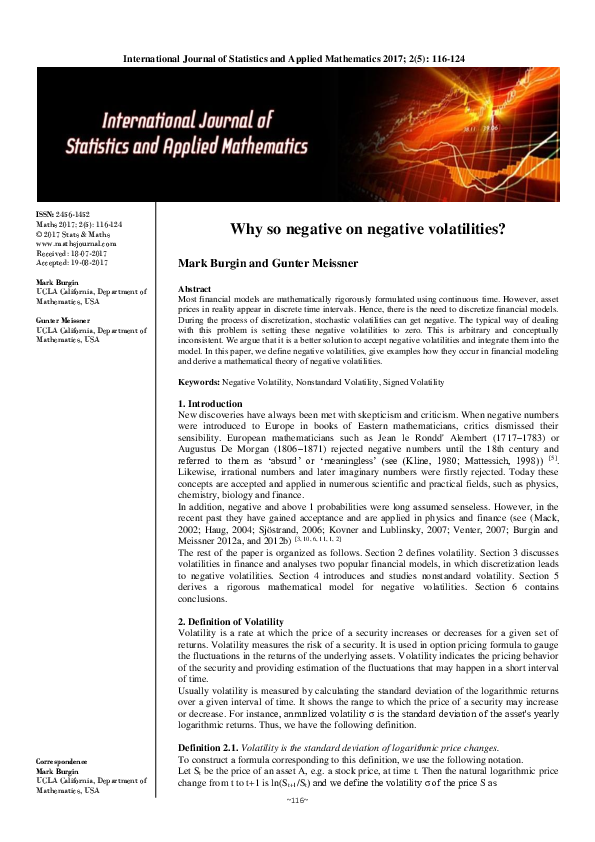 (PDF) Why so negative on negative volatilities