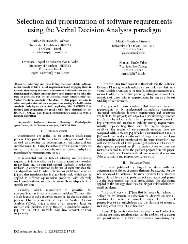 (PDF) Selection and prioritization of software requirements using the ...