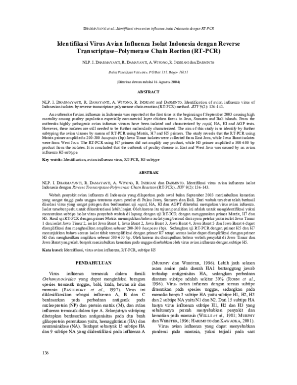(PDF) Identification of avian influenza virus of Indonesian isolates by ...