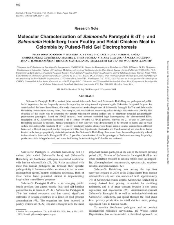 (PDF) Molecular Characterization of Salmonella Paratyphi B dT + and ...