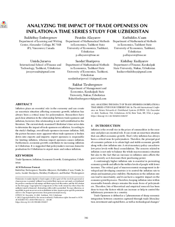 (PDF) Analyzing the Impact of Trade Openness on Inflation:A Time Series ...