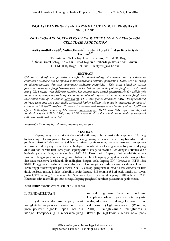 (PDF) Isolation and Screening of Endophytic Marine Fungi for Cellulase ...