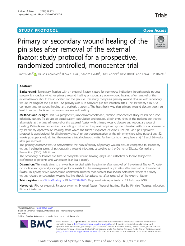 (PDF) Primary or secondary wound healing of the pin sites after removal ...
