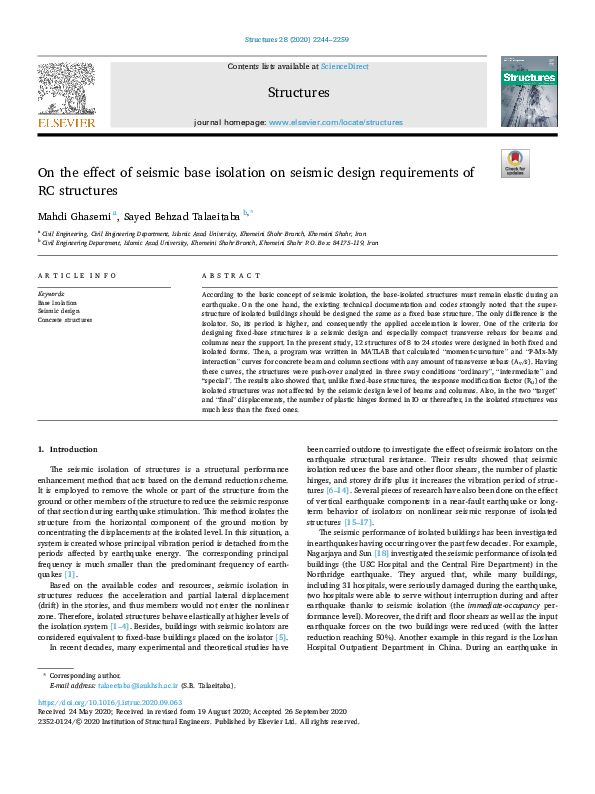 (PDF) On the effect of seismic base isolation on seismic design ...