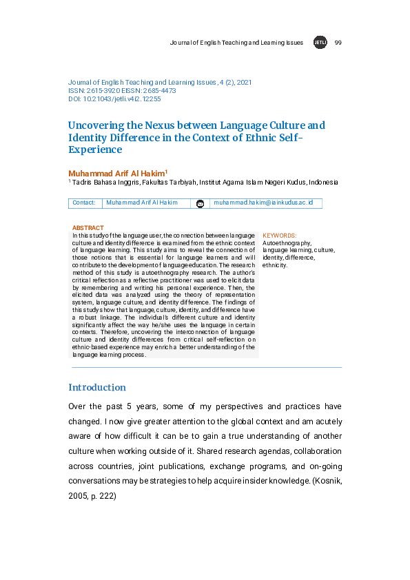 (PDF) Uncovering the Nexus between Language Culture and Identity ...