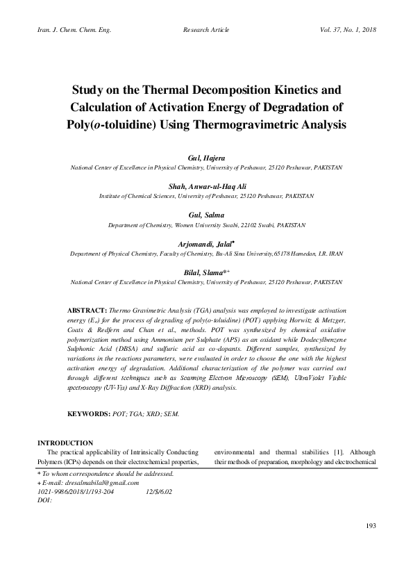(PDF) Study on the Thermal Decomposition Kinetics and Calculation of ...