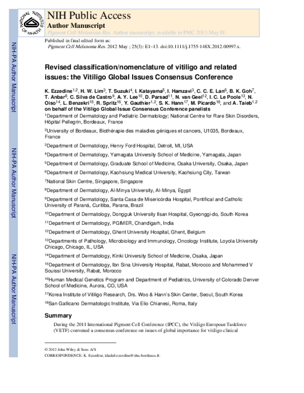 (PDF) Revised classification/nomenclature of vitiligo and related ...