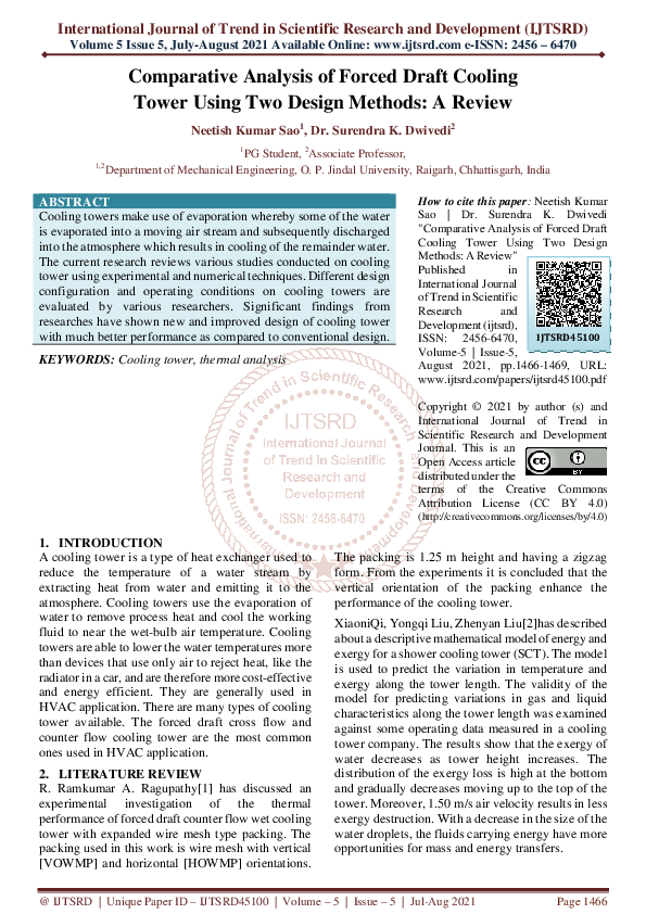(PDF) Comparative Analysis of Forced Draft Cooling Tower Using Two ...