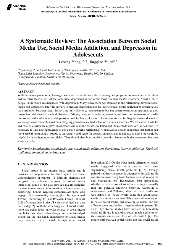 (PDF) A Systematic Review: The Association Between Social Media Use ...