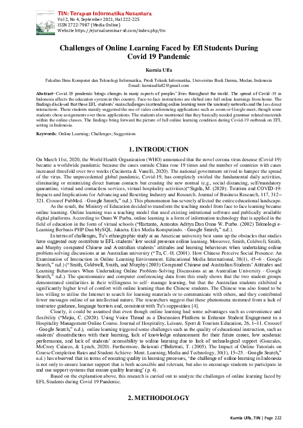 (PDF) Challenges of Online Learning Faced by Efl Students During Covid ...