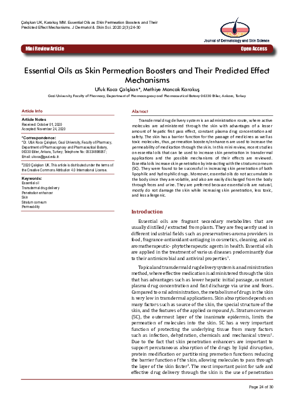 (PDF) Essential Oils as Skin Permeation Boosters and Their Predicted ...