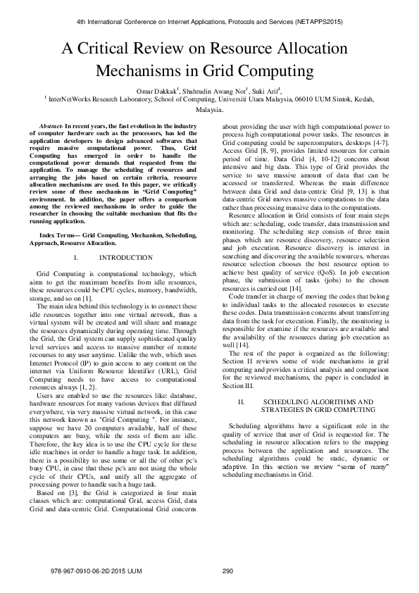 (PDF) A critical review on resource allocation mechanisms in grid computing