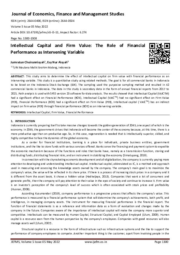 (PDF) Intellectual Capital and Firm Value: The Role of Financial ...