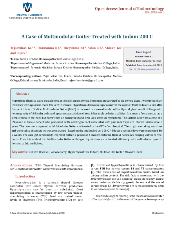 (PDF) A Case of Multinodular Goiter Treated with Iodum 200 C