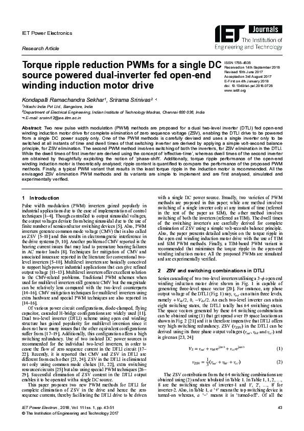 (PDF) Torque ripple reduction PWMs for a single DC source powered dual ...