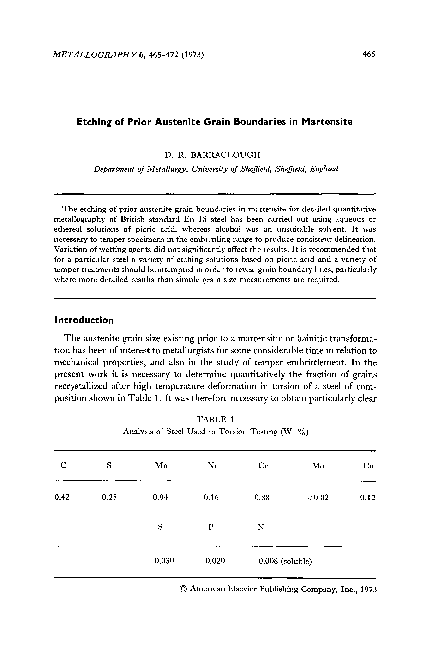 (PDF) Etching of prior austenite grain boundaries in martensite