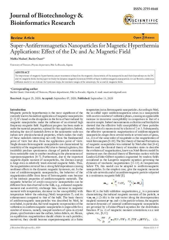 (PDF) Super-Antiferromagnetics Nanoparticles for Magnetic Hyperthermia ...