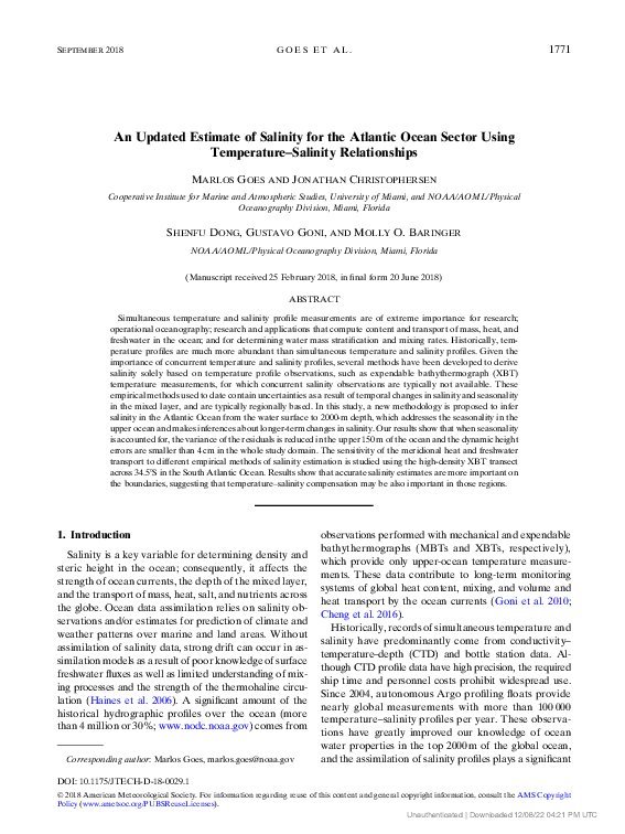 (PDF) An Updated Estimate of Salinity for the Atlantic Ocean Sector ...