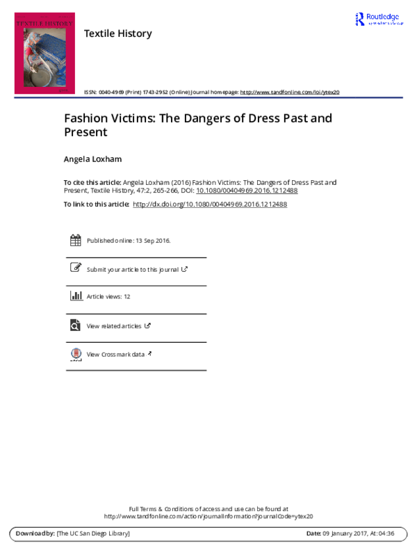 fashion victims the dangers of dress past and present pdf Dangerous to their health  a review of A. M. David's Fashion Victims: The  Dangers of Dress Past and Present