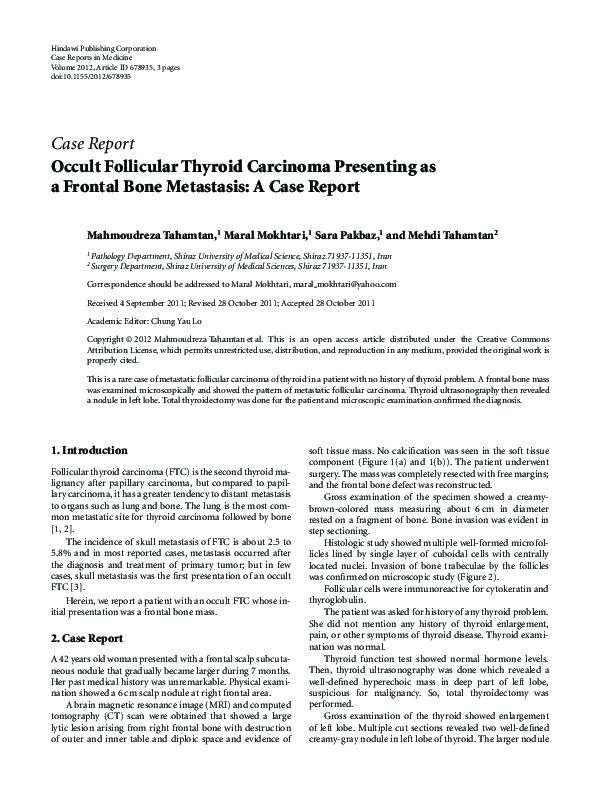 (PDF) Occult Follicular Thyroid Carcinoma Presenting as a Frontal Bone ...