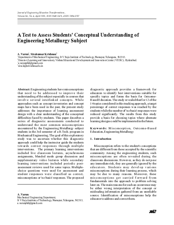 (PDF) A Test to Assess Students' Conceptual Understanding of ...