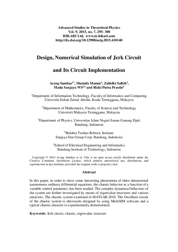 (PDF) Design, numerical simulation of Jerk circuit and its circuit ...