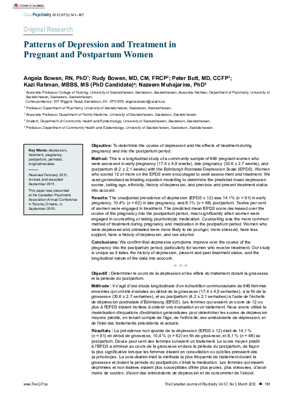 (PDF) Patterns of Depression and Treatment in Pregnant and Postpartum Women
