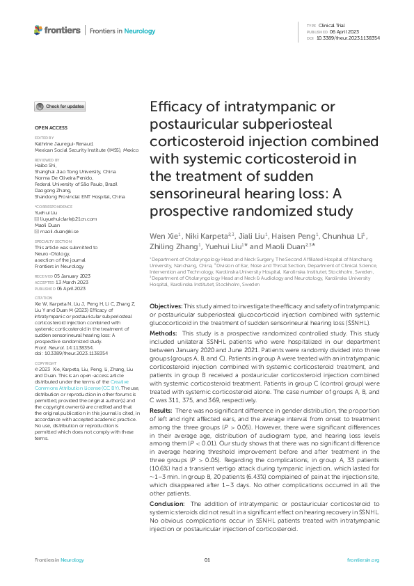 (PDF) Efficacy of intratympanic or postauricular subperiosteal ...