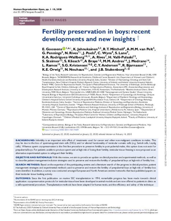 (PDF) Fertility preservation in boys: recent developments and new ...
