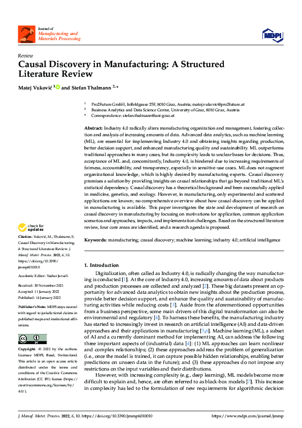 (PDF) Causal Discovery in Manufacturing: A Structured Literature Review