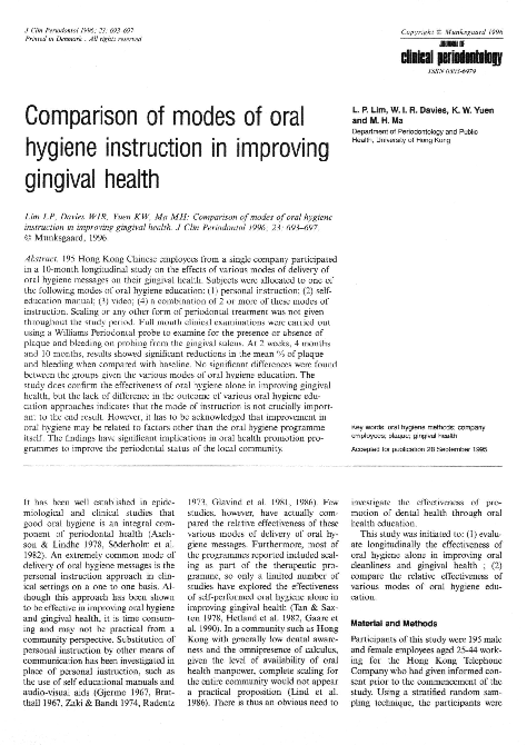 (PDF) Comparison of modes of oral hygiene instruction in improving ...