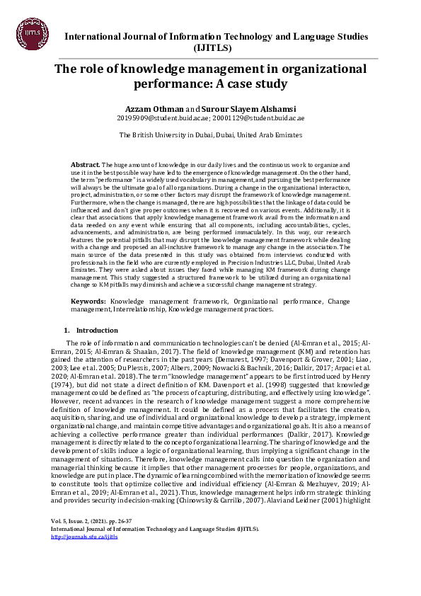 (PDF) The role of knowledge management in organizational performance: A ...