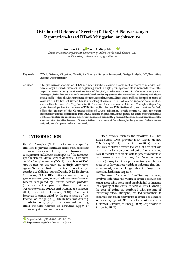 (PDF) Distributed Defence of Service (DiDoS): A Network-layer ...