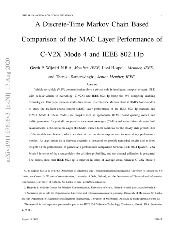 (PDF) A Discrete-Time Markov Chain Based Comparison of the MAC Layer ...