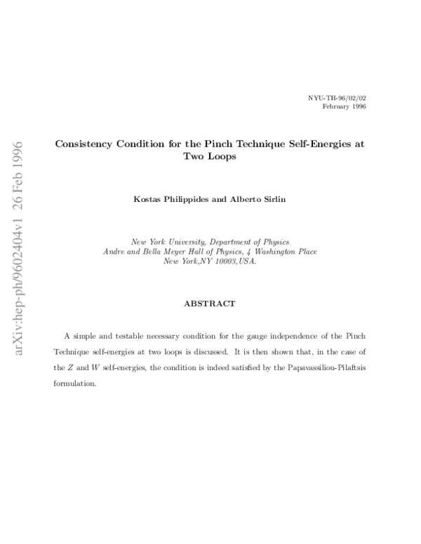 (PDF) Consistency condition for the pinch technique self-energies at ...