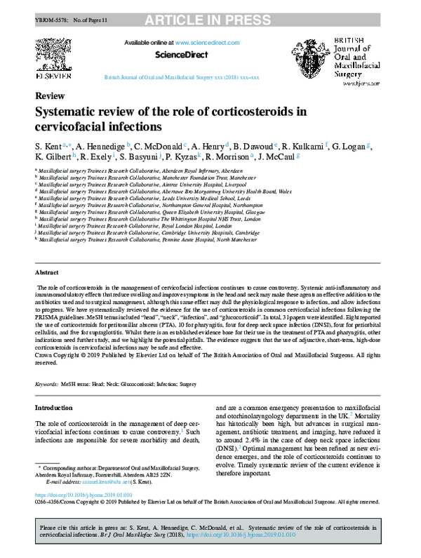 (PDF) Systematic review of the role of corticosteroids in cervicofacial ...