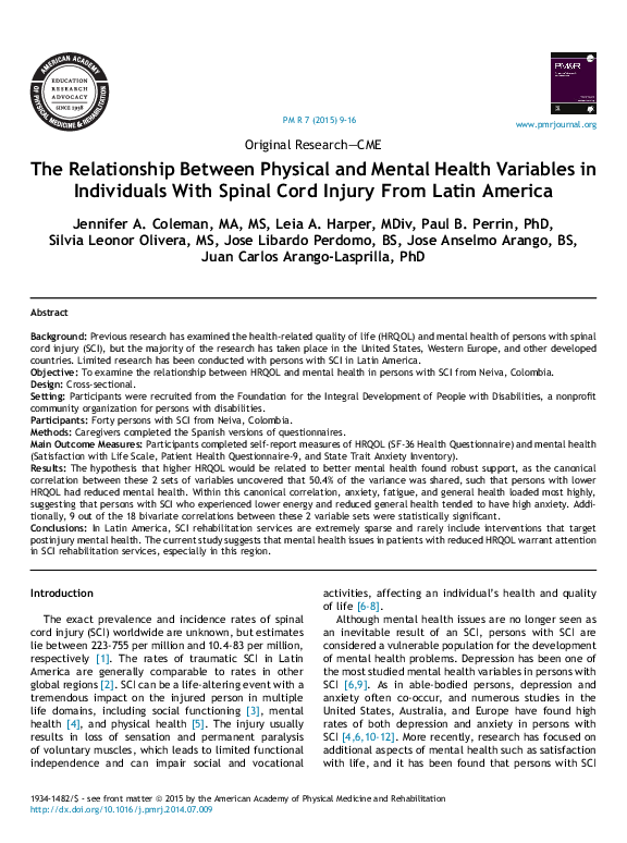 (PDF) The Relationship Between Physical and Mental Health