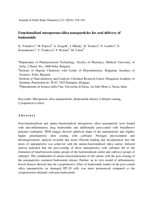 (PDF) Functionalized mesoporous silica nanoparticles for oral delivery ...