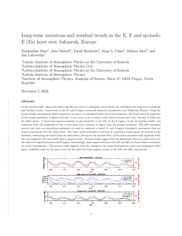 Long-term variations and residual trends in the E, F and sporadic E (Es) layer over Juliusruh, Europe
