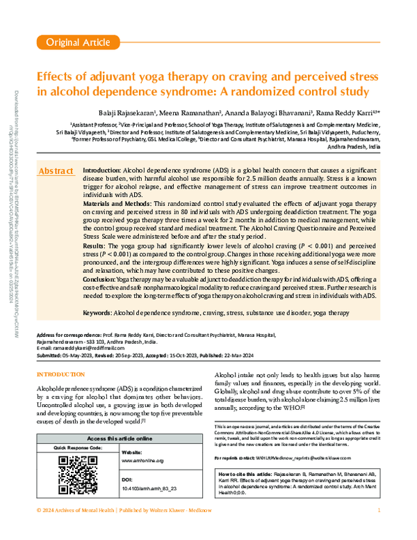 (PDF) Effects of adjuvant yoga therapy on craving and perceived stress ...