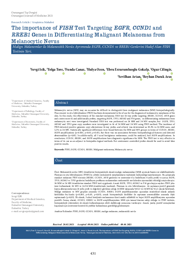 (PDF) Malign Melanomlar ile Melanositik Nevüs Ayrımında EGFR, CCND1 ve ...