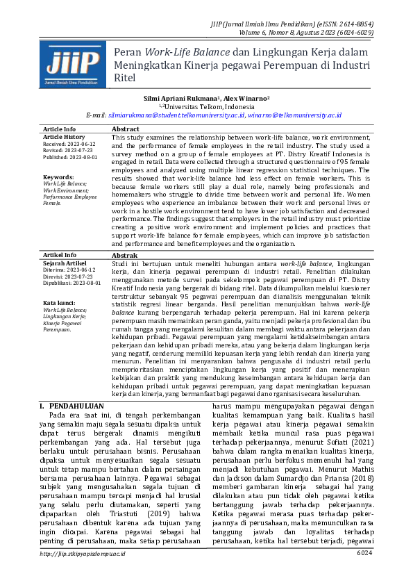 (PDF) Peran Work-Life Balance dan Lingkungan Kerja dalam Meningkatkan ...