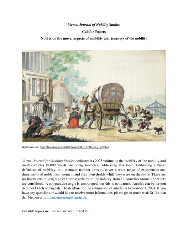(PDF) CFP Virtus Journal of Nobility Studies Special issue: 