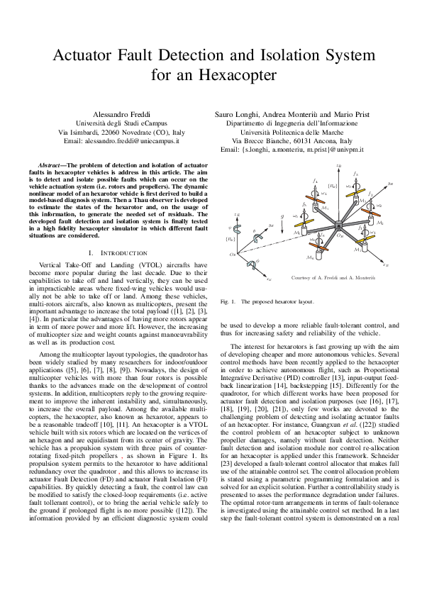 (PDF) Actuator fault detection and isolation system for an hexacopter