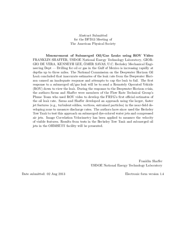 (PDF) Measurement of Submerged Oil/Gas Leaks using ROV Video