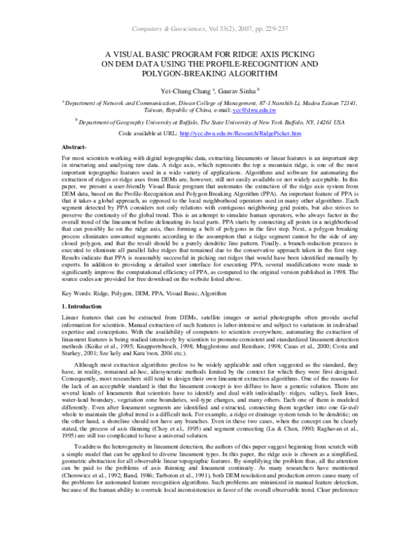 (PDF) A visual basic program for ridge axis picking on DEM data using ...