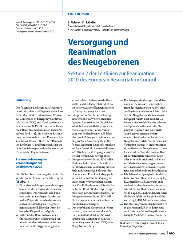 (PDF) Versorgung und Reanimation des Neugeborenen