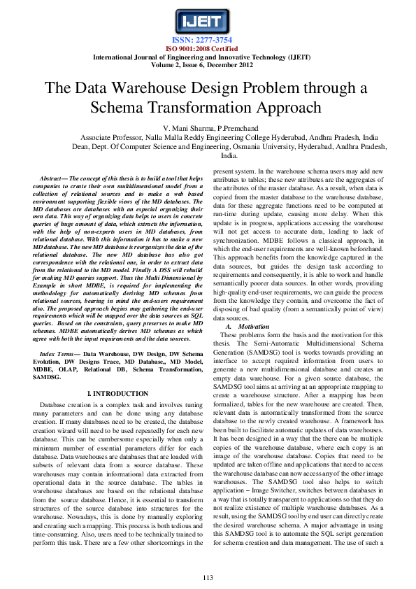 (PDF) The Data Warehouse Design Problem through a Schema Transformation ...