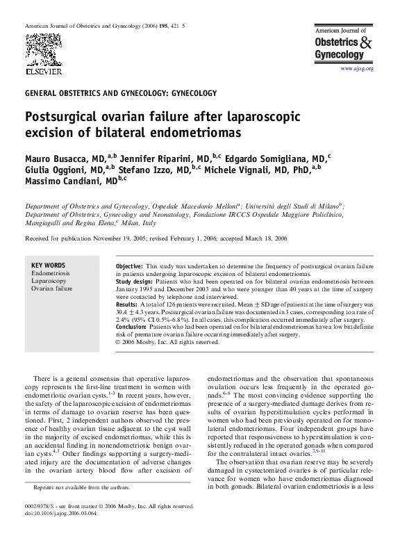 (PDF) Postsurgical ovarian failure after laparoscopic excision of ...
